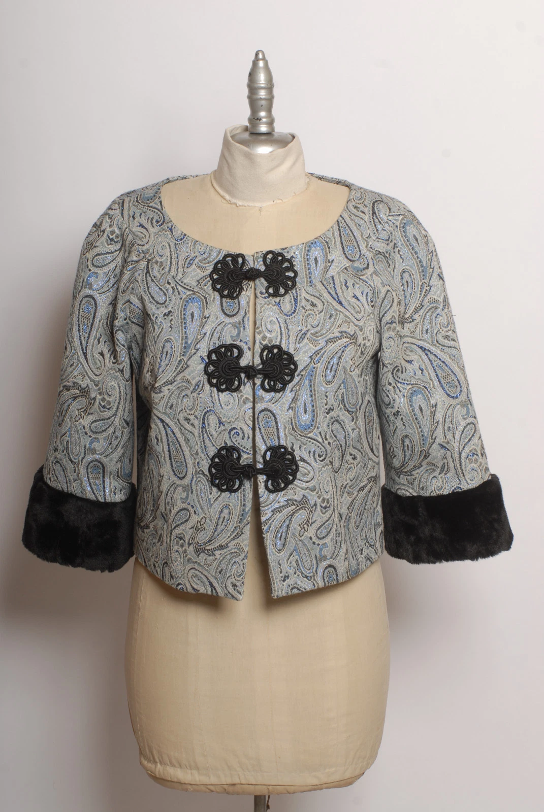 PALM ANGELS Giacca con polsino Trina Turk Los Angeles Palm Springs jacquard metallizzato paisley pelliccia