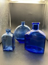 Lot Of 3 Cobalt Blue Glass Bottles 3.75  , 4.75  , 5  