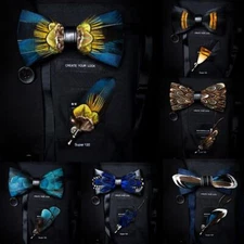 Feather Bowtie Brooch Pin - Pretied Bowties Set Mens Suit Fashion Accessories