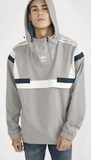 Adidas Men Size Large BR8 Over The Head Windbreaker Hoodie Jacket Light Grey New
