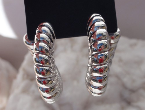 MILOR SILVER Chunky Electroform HOOP STERLING SILVER EARRINGS Made in Italy NEW - Picture 8 of 24