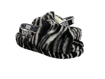 UGG FLUFF YEAH SLIDE ZEBRA BLACK WHITE MOCASSIN SANDAL US 9 / EU 40 / UK 7