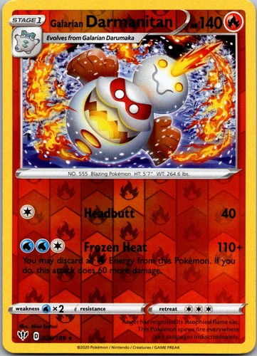 Galarian Darmanitan 028/189 Rare Darkness Ablaze Pokemon Reverse Holo Near Mint