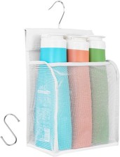 Mesh Shower Caddy Organizer White Bathroom Storage Bag Hooks Dorm Gym Travel