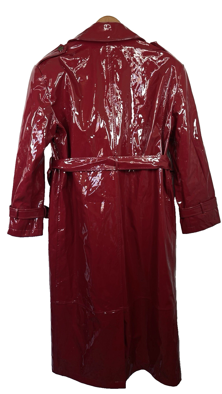 Naked Wardrobe Womens Belted Glossy Trench Coat Size S Dark Red Statement Luxury image 4