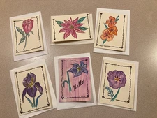 6 Blank Original Floral Watercolor Note Cards (4x5.5") w Envelopes-New in Box