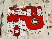 Hello Kitty Baby 12 Piece Set Headbands, Mittens, Socks  Bibs Red Christmas NWT
