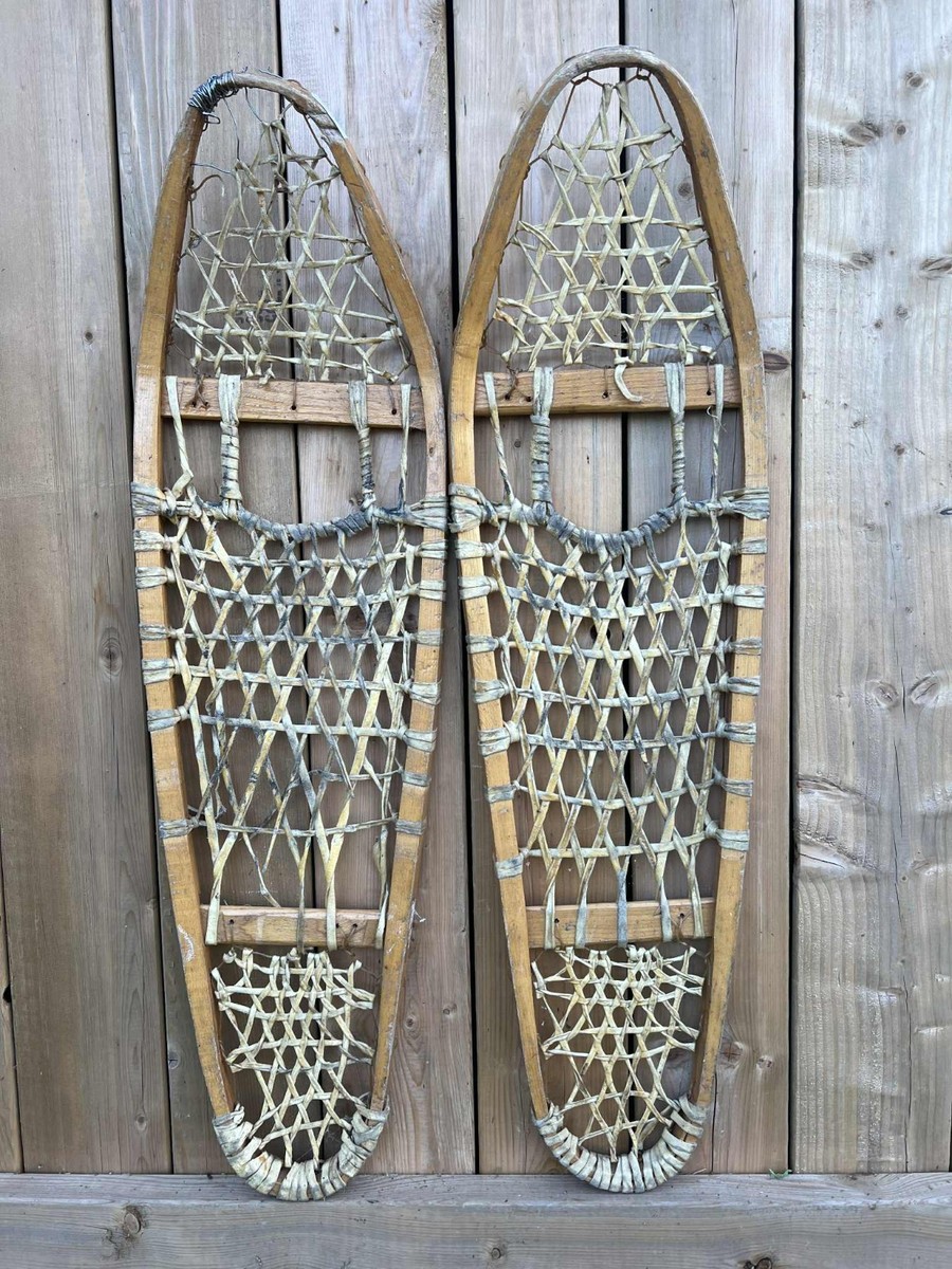 Wall Old Fashioned Snowshoes Vintage Aluminum Rawhide Sinew Square