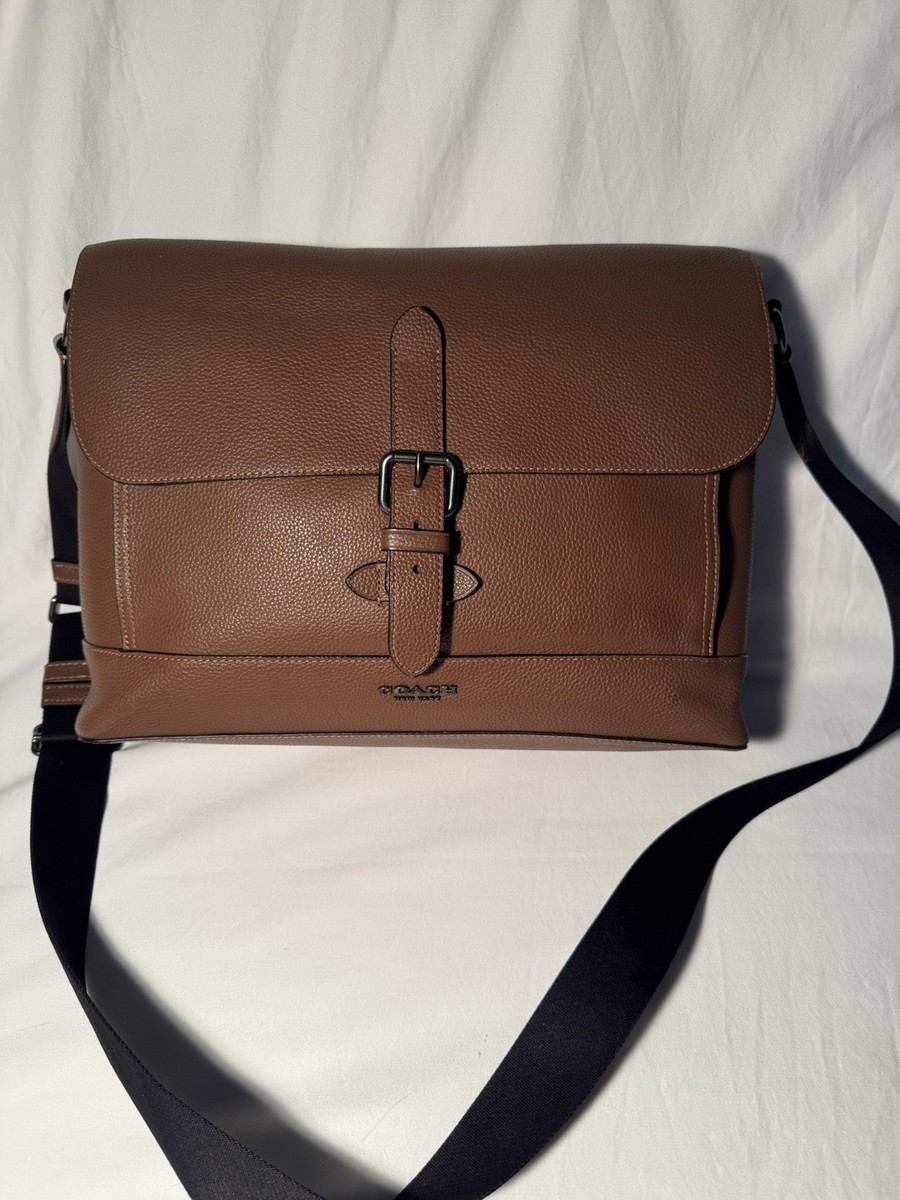 COACH ブラウンメッセンジャーバッグ COACH Hudson Pebbled Leather Messenger Bag QB/Saddle Brown