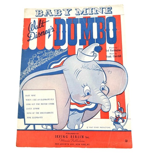 Vintage Walt Disney 1941 Dumbo “Baby Mine” Sheet Music Timothy Mouse