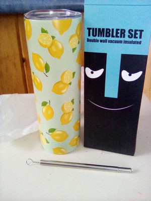 Stainless Steel Insulated Tumbler 20 oz Mint Green with Lemons