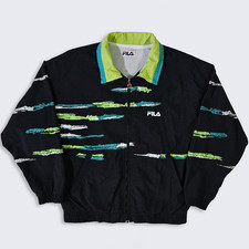 Fila Vintage 90s Windbreaker Track Jacket - Black Color Light Weight Coat