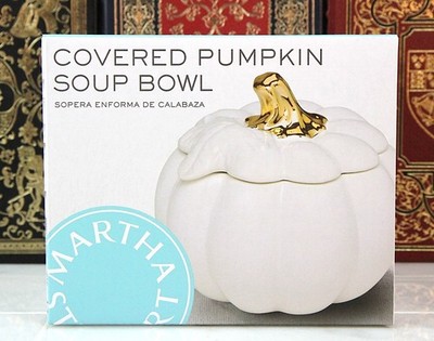 MARTHA STEWART COVERED PUMPKIN SOUP BOWL  26 oz w/ GOLD STEM SCARCE - NEW IN BOX