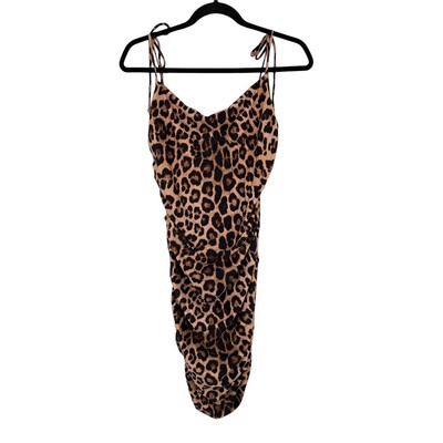 Good American Dress Ruched slip minidress leopard size 4 (18-20)