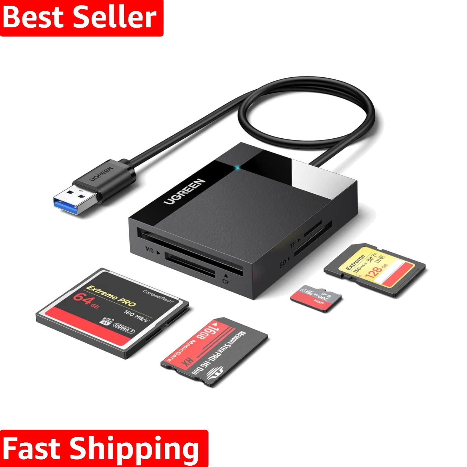 Portable 4-Port USB 3.0 Card Reader - Fast 5Gbps Transfer Rate for Photographers