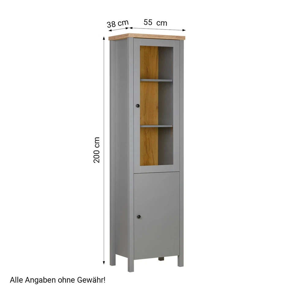 Vitrine Vitrinenschrank Glas Highboard Schrank Wohnzimmer Grau Holz Homestyle4u - Bild 3 von 4