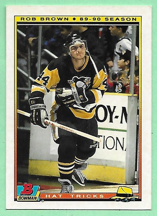 1990-91 Bowman Hockey Hat Trick Rob Brown #3 Penguins👍
