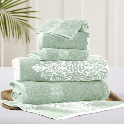 Modern Threads 6 Piece Reversible Yarn Dyed Jacquard Towel Set Standard, Sage