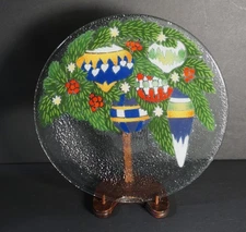 Peggy Karr 11" Christmas Ornament Bough Fused Glass Art Cookie Plate
