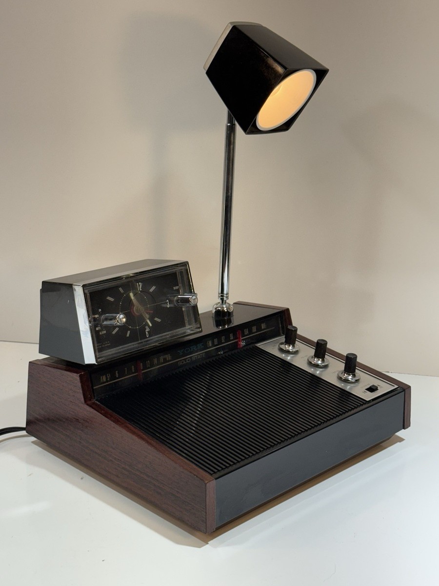 1960s Solid State YORK Rosewood MCM Clock Radio Desk Bedside Table