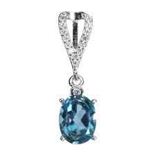 925 Sterling Silver Pendant Oval London Blue Topaz 8x6mm Gemstone Jewelry