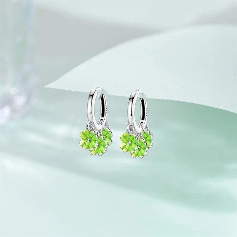 Pendientes de aro de trébol de la suerte de plata esterlina 925 KUNSIR para mujer joyería boda Foto 4 de 4