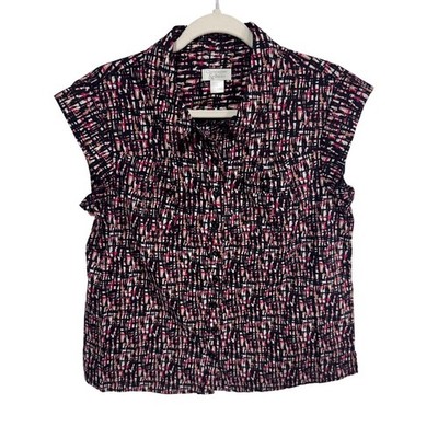 Christopher & Banks Large Multicolor Button Up Women's Cap Sleeve Cotton Top