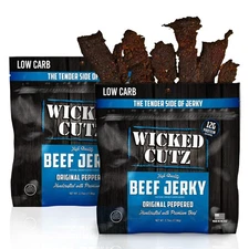 Wicked Cutz Original Peppered Beef Jerky 36g Protein Per Bag Tender & Easy to...
