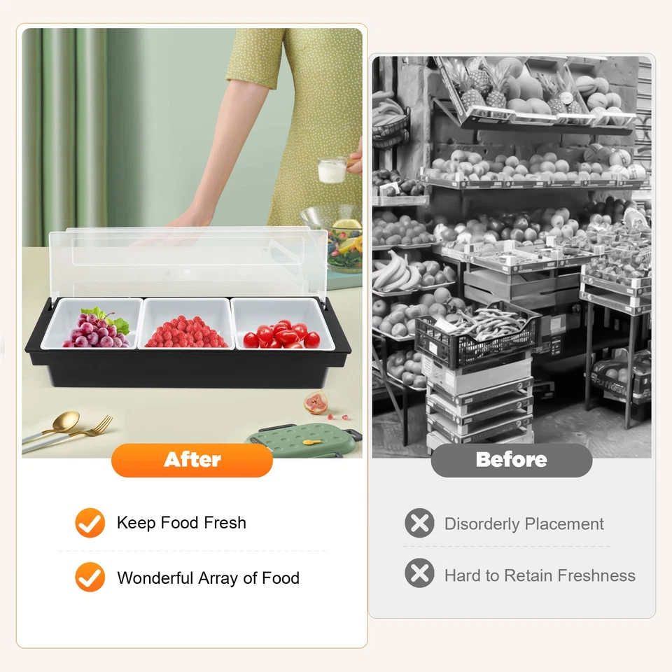 3/5 Compartments Condiment Dispenser Chilled Server Caddy Food FruitSalad Tray - Image 2 of 4