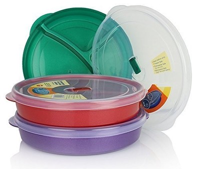 (Set of 3) Chef's 1st Choice Microwave Food Storage Tray Set 3, Assorted 