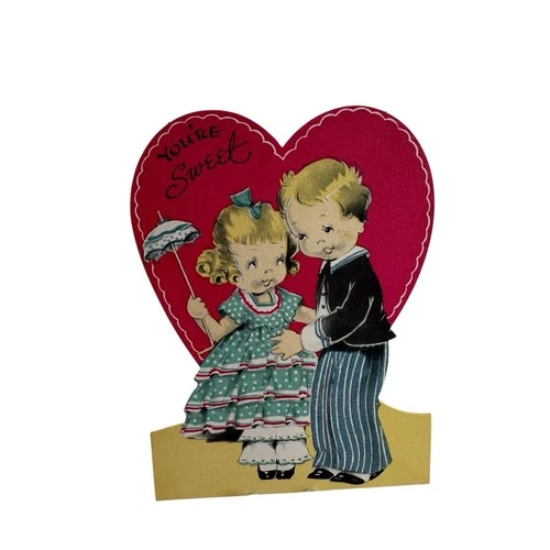 Vtg 40’s Gibson Cinti “ You’re Sweet” Girl With Pantaloons & Parasol Boy W Suit