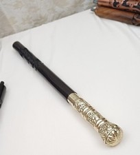 3 Piece Wooden Walking Stick with Ornate Brass Handle Carved Shaft Folding Cane