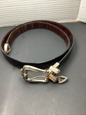 Vtg Brighton Black/Brown Leather Belt Sz 36 Silver Buckle w Heart Cha