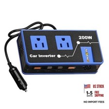 200W Car Power Inverter, Dual DC 12V to 110V AC Car Outlet Adapter to Blue