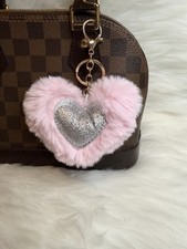 Pink Fluffy Heart Pom Pom Keychain Bag Charm Keyring New Handmade Gift
