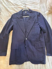 Drakes London Navy Seersucker Games Blazer Mk 1 - 38 - Mint