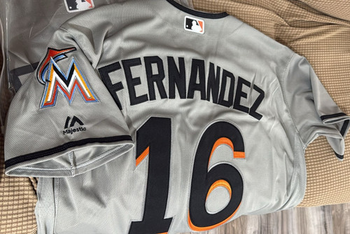 Men's Miami Jose Fernandez #16 Grey Flexbase Collection Replica Jersey Size L 44