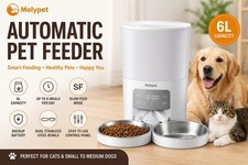 Molypet Automatic Cat Feeders for 2 Cats - 6L Cat Food Dispenser w/ Double Bowl