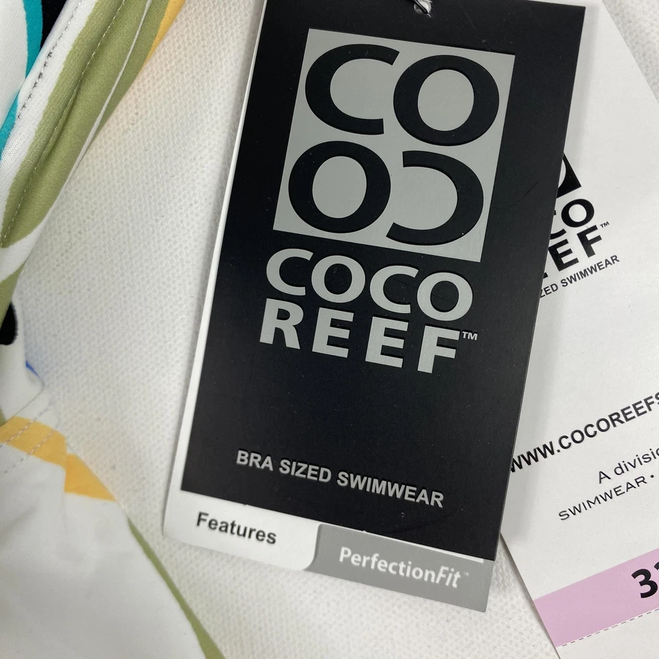 Top Tankini Coco Reef para mujer 32/34C blanco icono torcido con aros traje de baño Foto 2 de 4