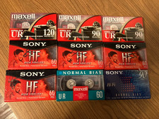 LOT of 9 Maxell 120, 90,-minute Blank Audio Cassettes Sony BRAND NEW SEALED
