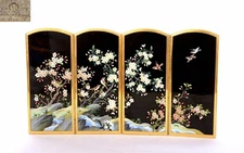 Old Japanese Inaba Cloisonne Enamel Shippo Jippo Table Screen Birds Tree Flowers