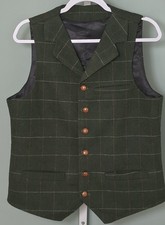 Casual Men's Vest Plaid Soft Wool Blend Tweed Waistcoat-Small