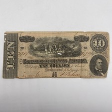 CSA Confederate States Of America $10 Feb 17 1864 Civil War Note