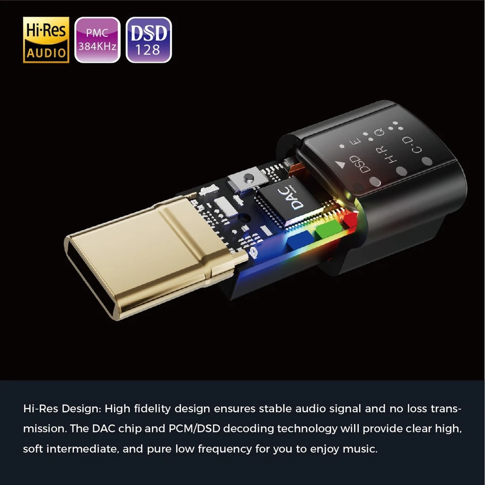 Adaptador de audio 384K/32 bits DSD128 USB-C DAC para amplificador de sonido de juego de 3,5 mm Foto 2 de 4