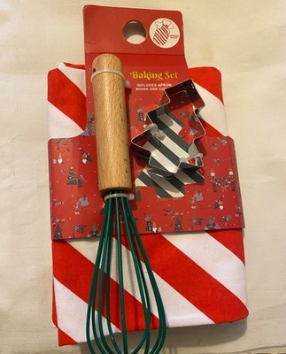 Damen Weihnachten Backen Geschenkset, Schürze, Schneebesen & Baumschneider Brandneu Zuckerstange