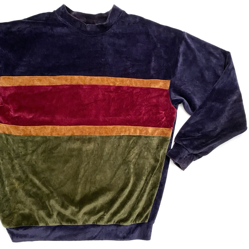 Top Pullover Vintage Para Hombre Terciopelo Manga Larga Azul Rayas Cuello Simulado S Años 70 Foto 3 de 4