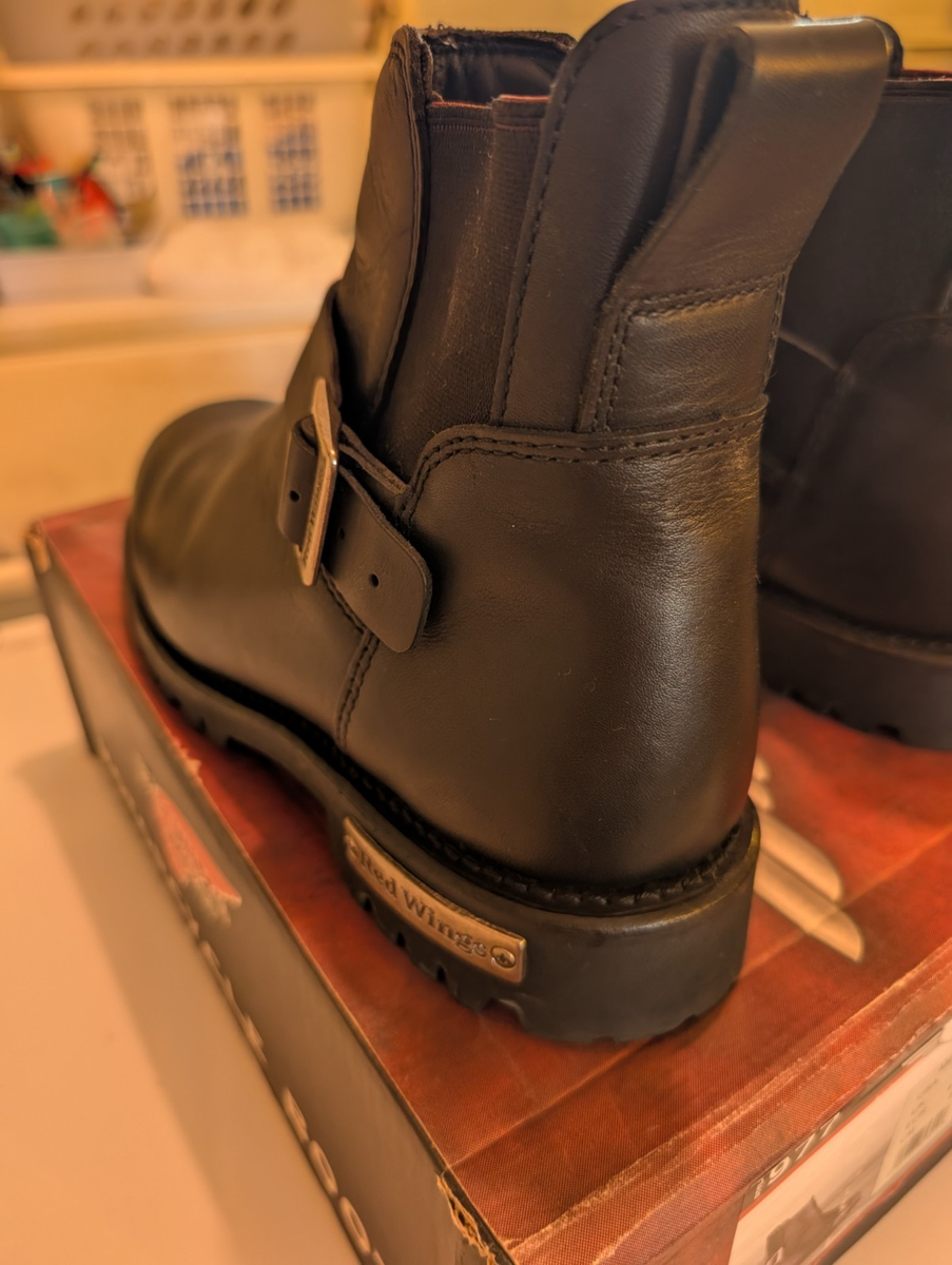 Red Wing 977 Pull On Boots Black Leather Vibram Lug Ankle Buckle