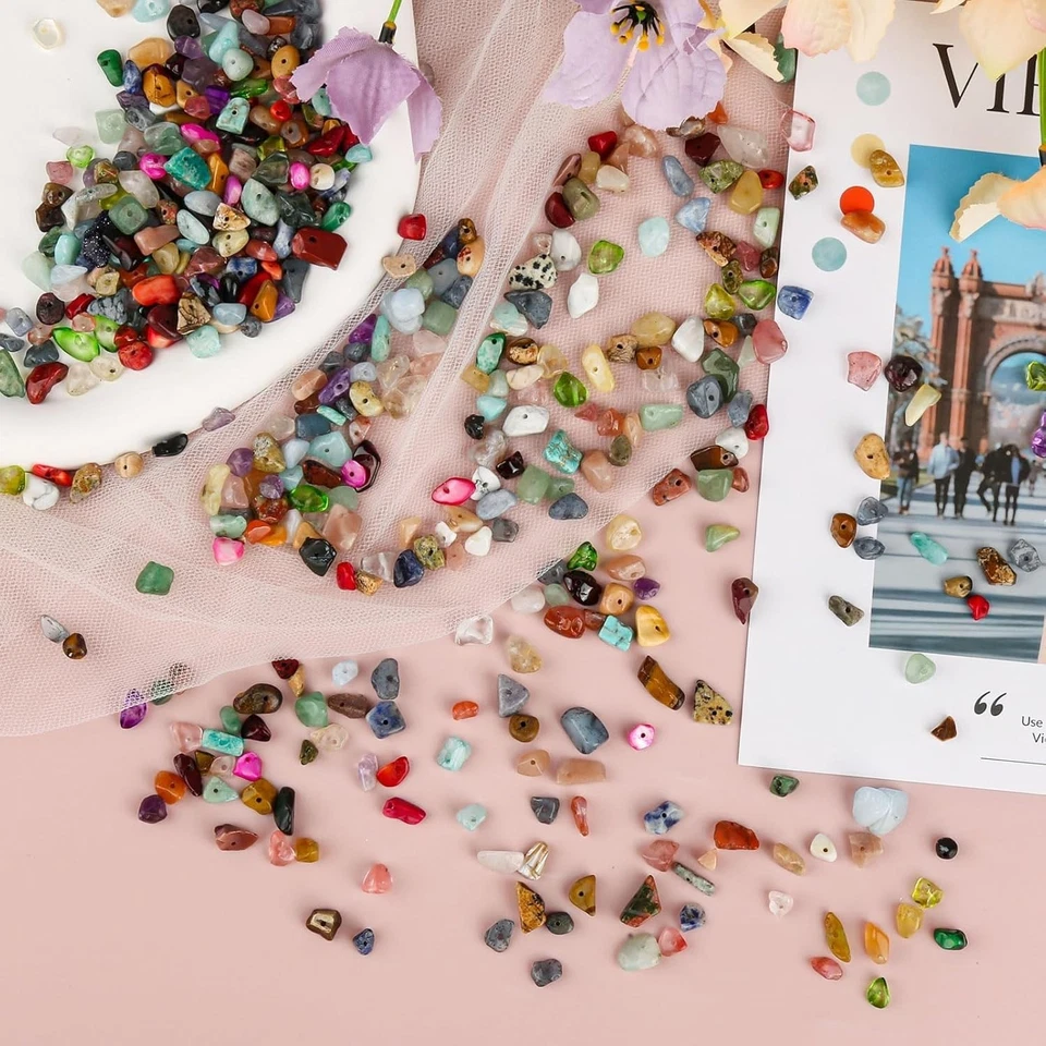 1 Box/500 Stück Edelstein Perlen, 5-8mm Edelsteine mit Loch Naturstein Perlen zu - Bild 2 von 4