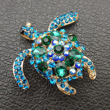 Womens Green Blue Crystal Rhinestone Turtle B...