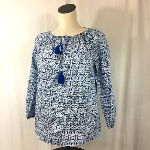 J. Crew Blue and White blouse beach top cotton boho blouse print re-imagined